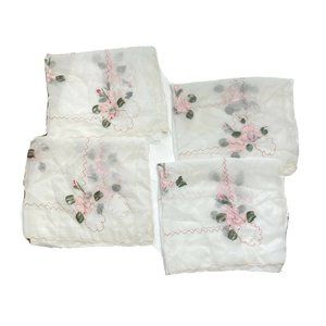 Vintage 1960s Sheer White Valances Curtains 4 Made Japan Hand Painted Pink Red